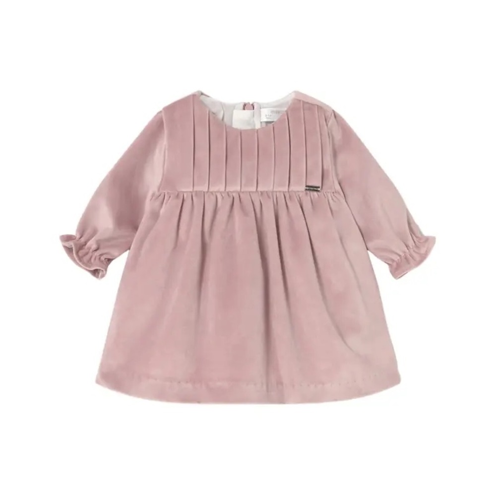 Velvet Pleated Dress with Ruffle Cuffs